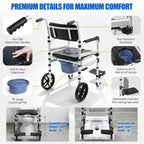 Rolling Shower Wheelchair 4-In-1 Commode Chair for Seniors
