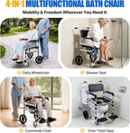 Rolling Shower Wheelchair 4-In-1 Commode Chair for Seniors