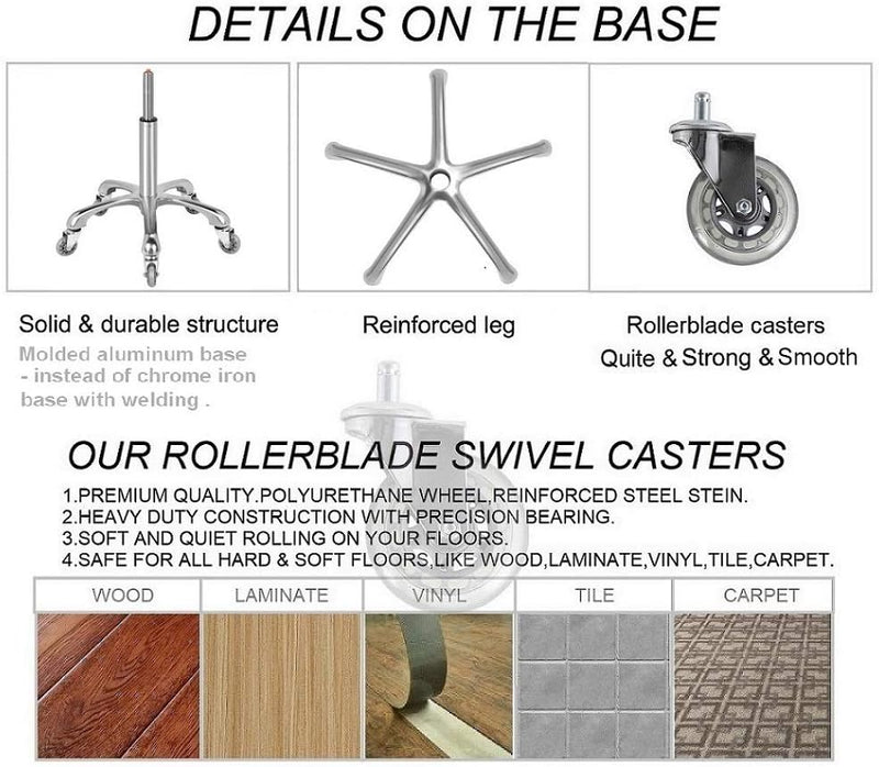 Rolling Stool Chair with Smooth-Rolling Dual-Wheel Casters