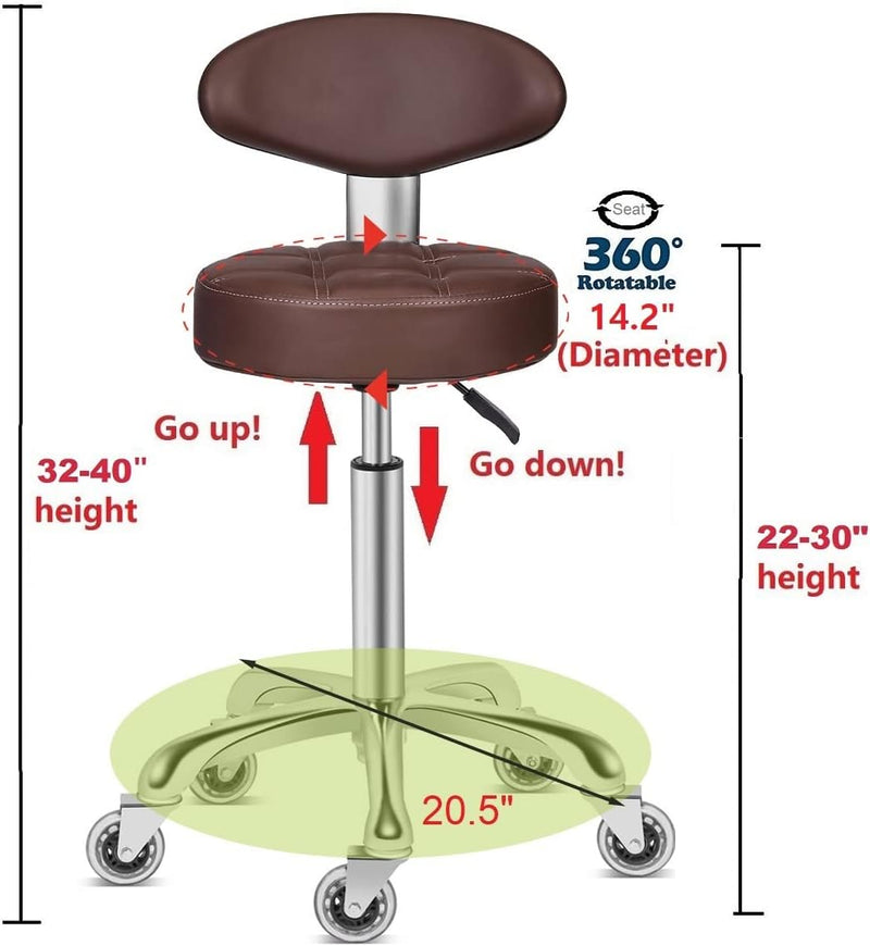 Rolling Stool Chair with Smooth-Rolling Dual-Wheel Casters