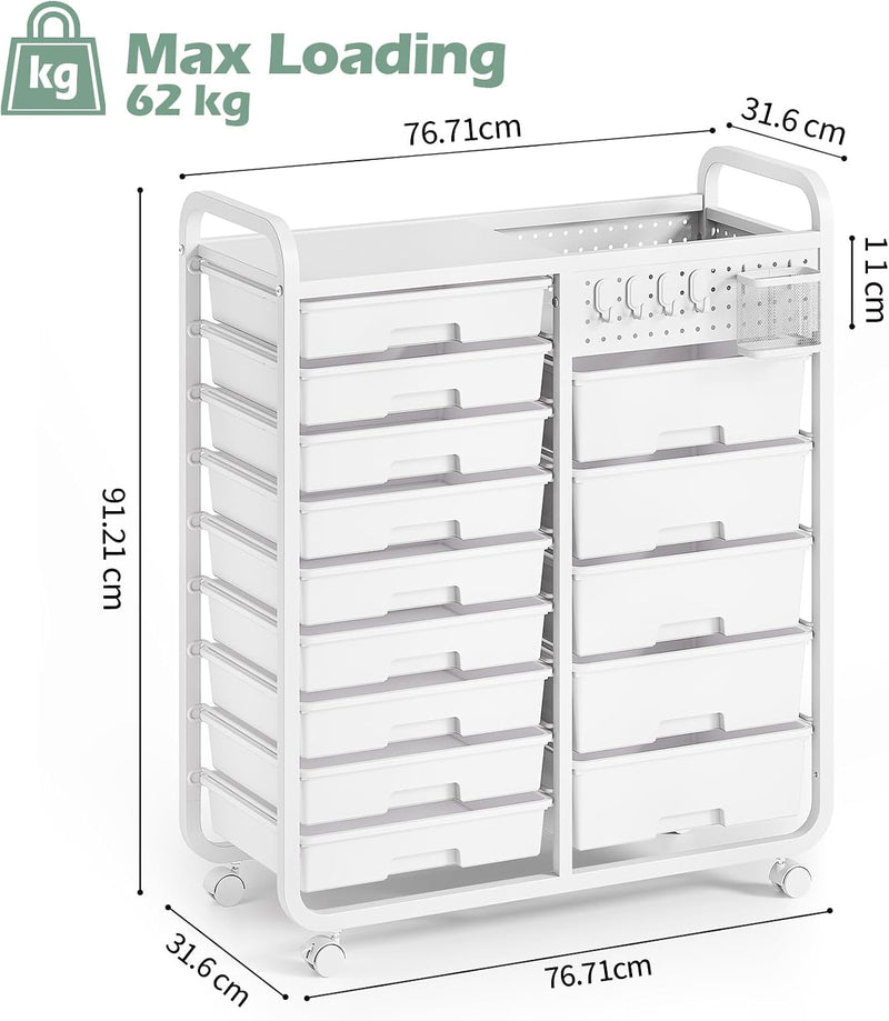 Rolling Storage Cart with 14 Drawers Organiser Tabletop