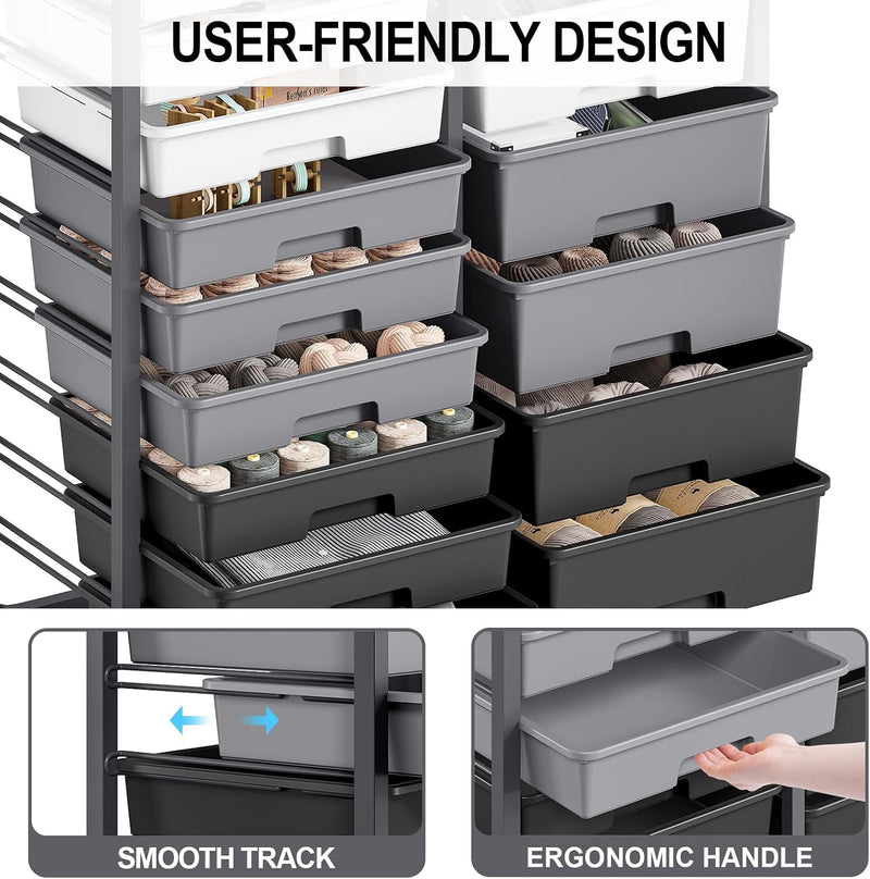 Rolling Storage Cart with 14 Drawers Organiser Tabletop