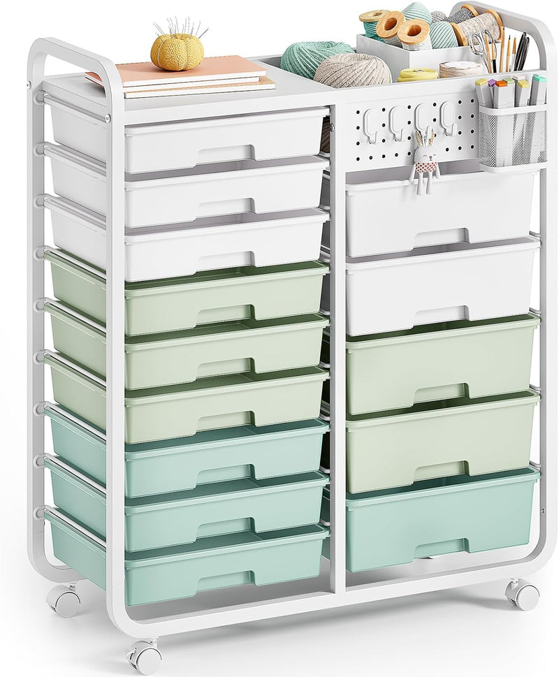 Rolling Storage Cart with 14 Drawers Organiser Tabletop