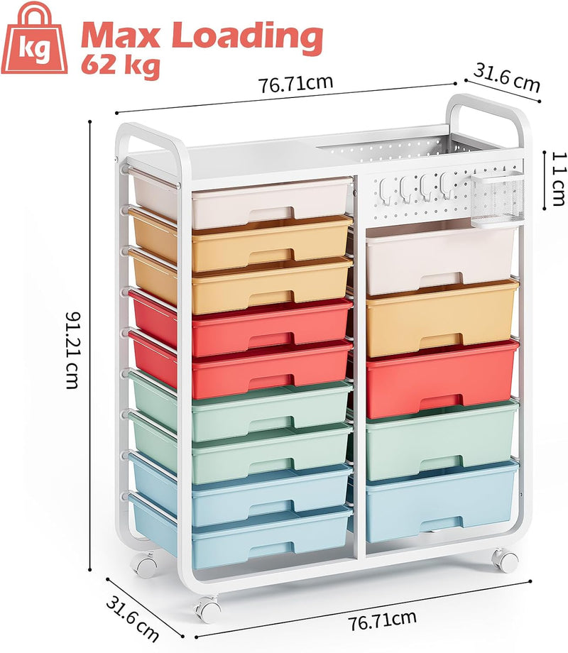Rolling Storage Cart with 14 Drawers Organiser Tabletop