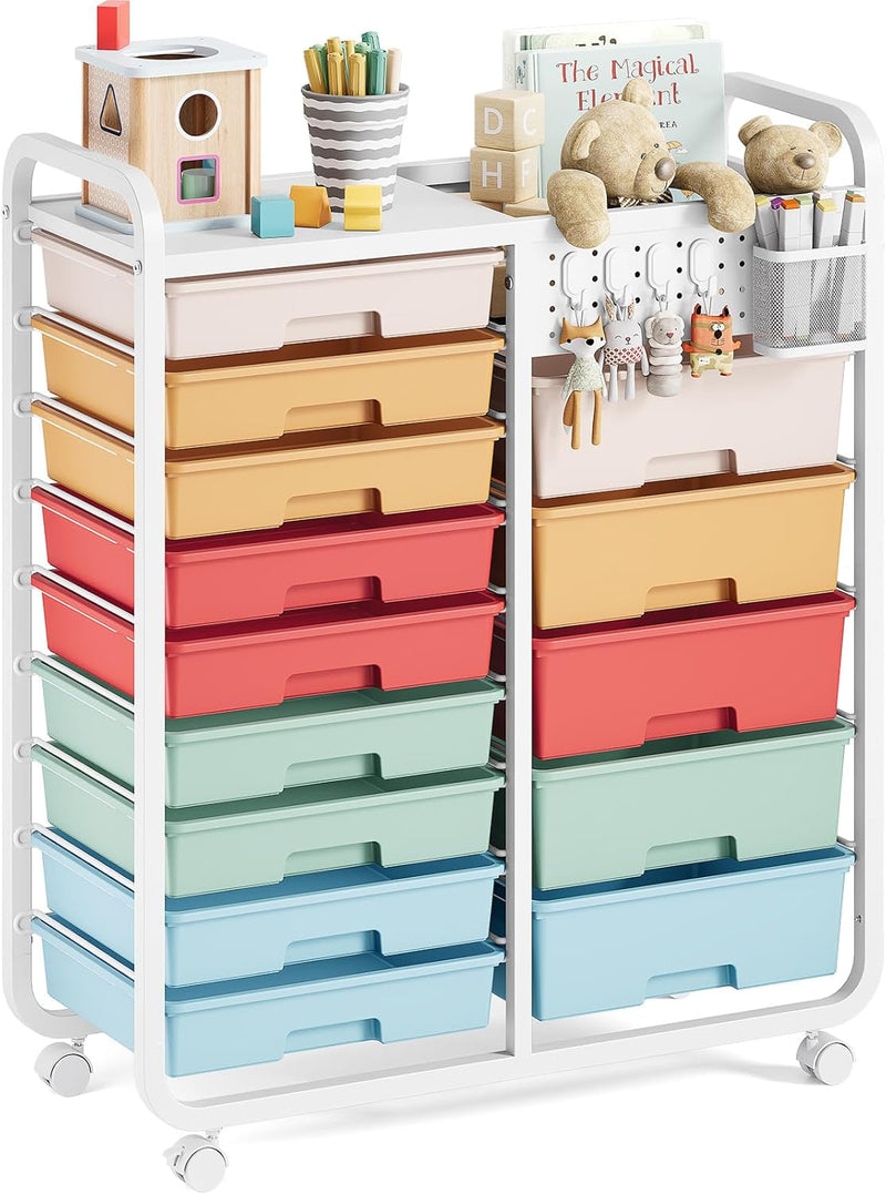 Rolling Storage Cart with 14 Drawers Organiser Tabletop