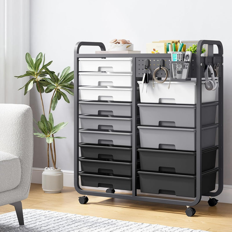Rolling Storage Cart with 14 Drawers Organiser Tabletop
