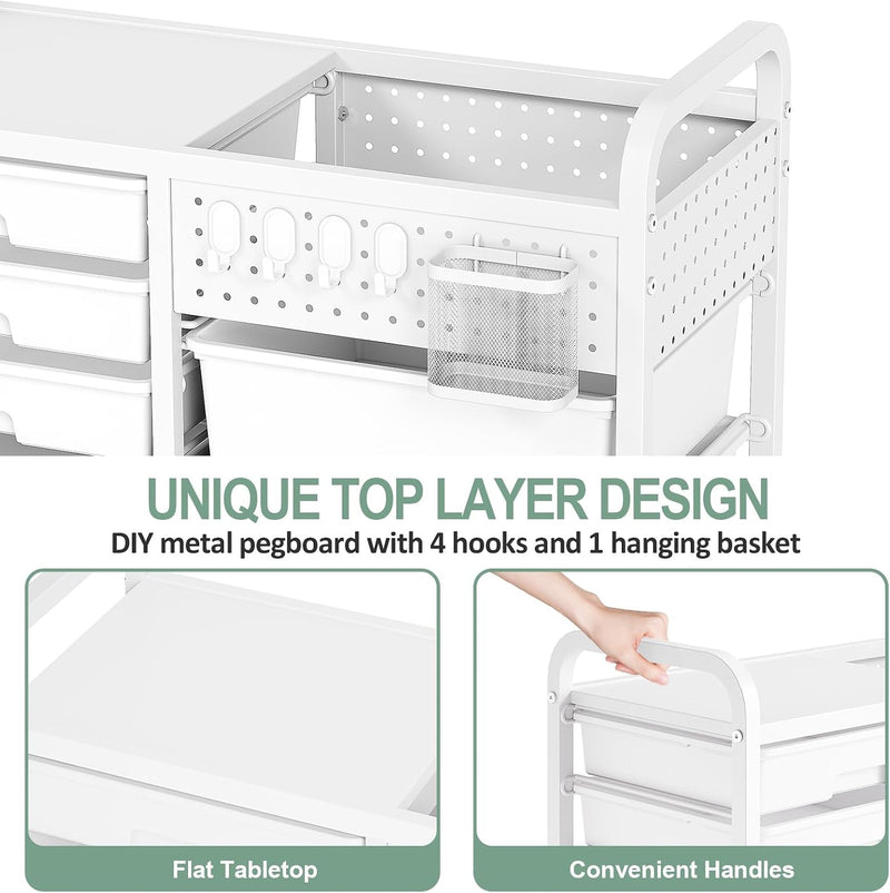 Rolling Storage Cart with 14 Drawers Organiser Tabletop