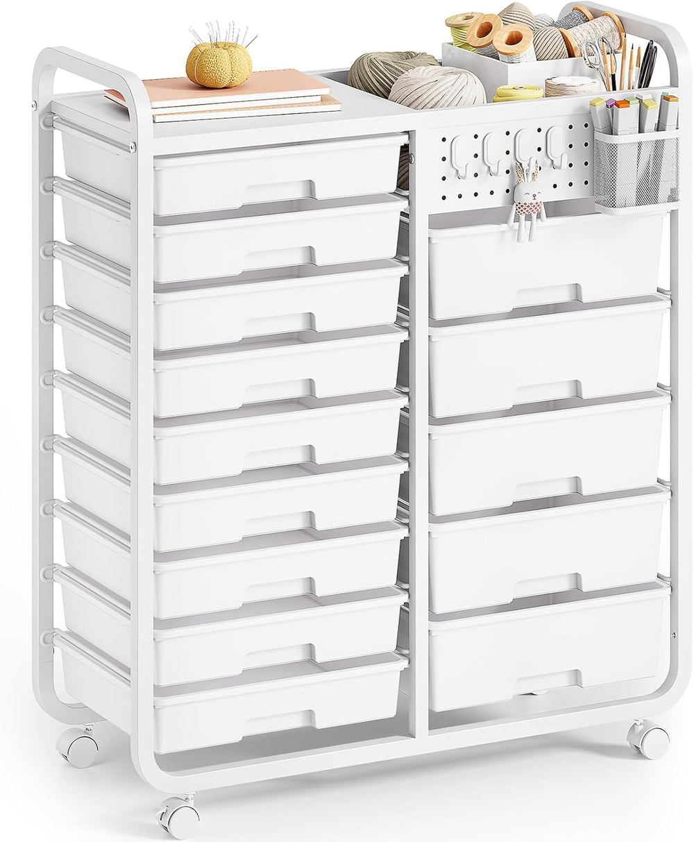 Rolling Storage Cart with 14 Drawers Organiser Tabletop