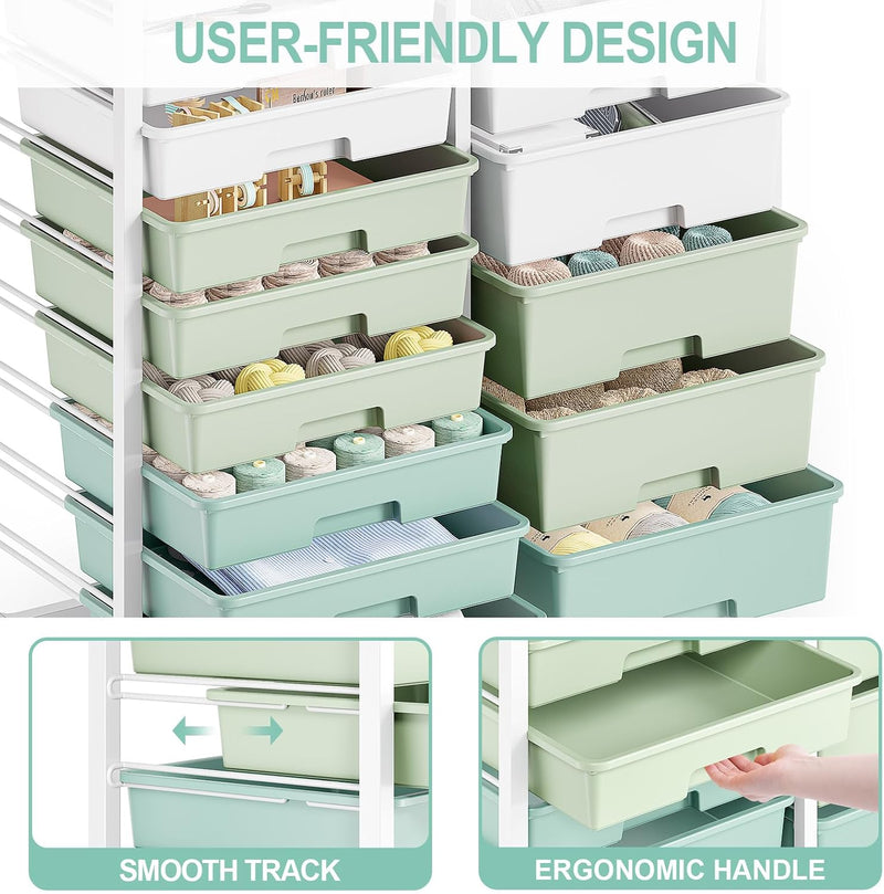 Rolling Storage Cart with 14 Drawers Organiser Tabletop
