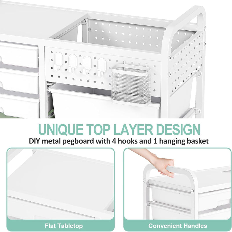 Rolling Storage Cart with 14 Drawers Organiser Tabletop