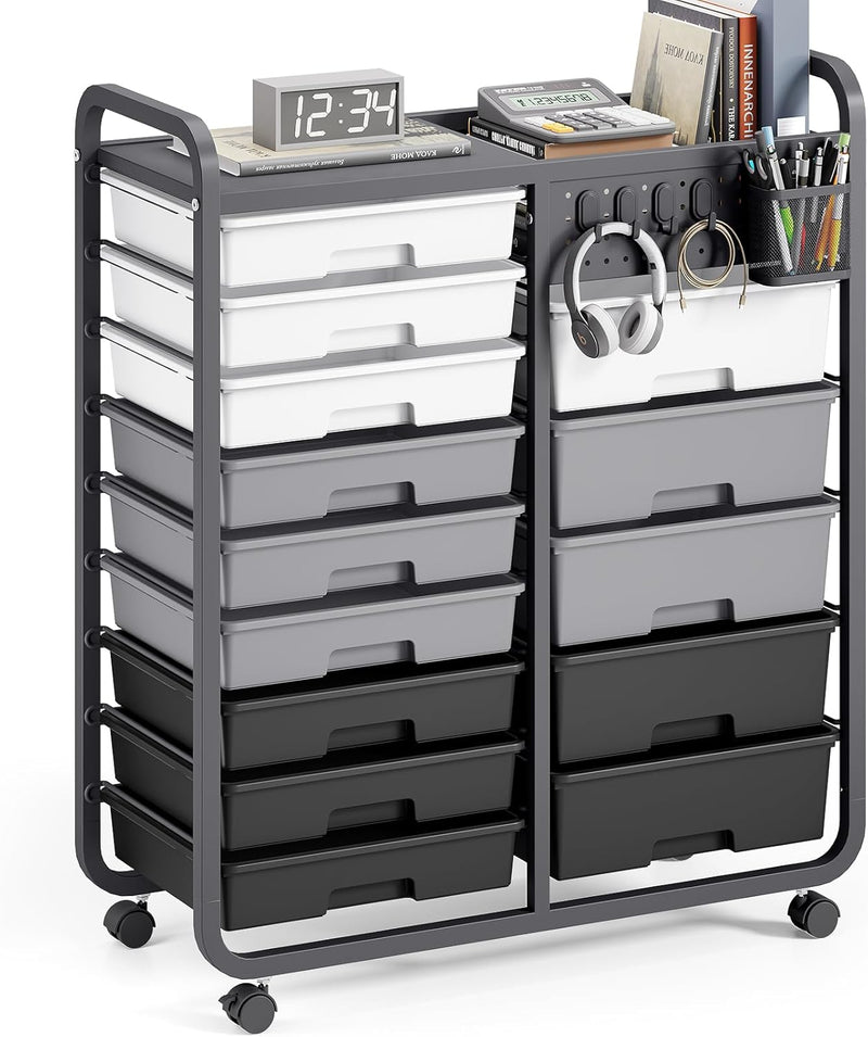 Rolling Storage Cart with 14 Drawers Organiser Tabletop