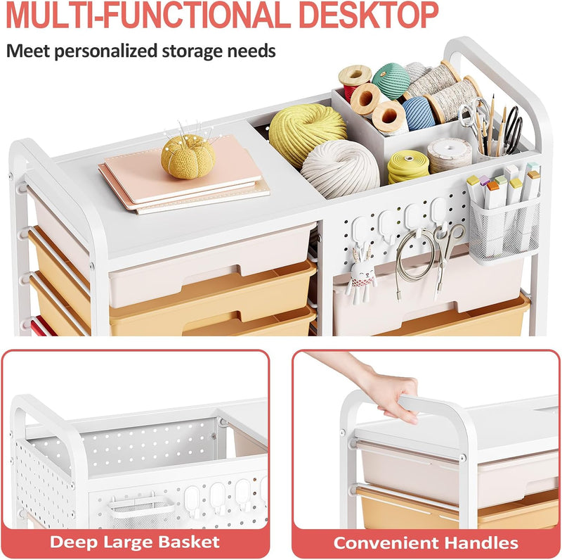 Rolling Storage Cart with 14 Drawers Organiser Tabletop
