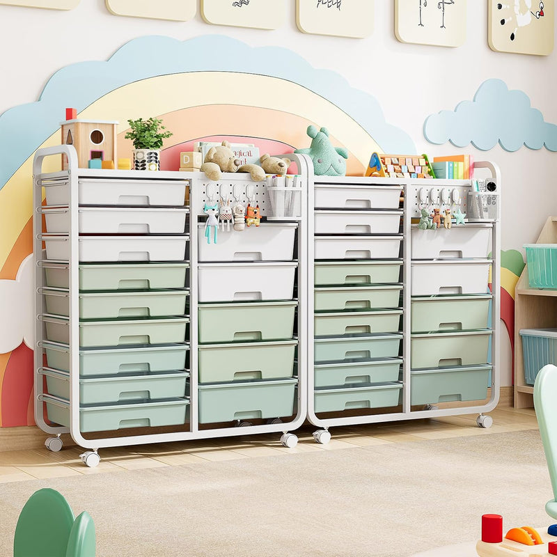Rolling Storage Cart with 14 Drawers Organiser Tabletop