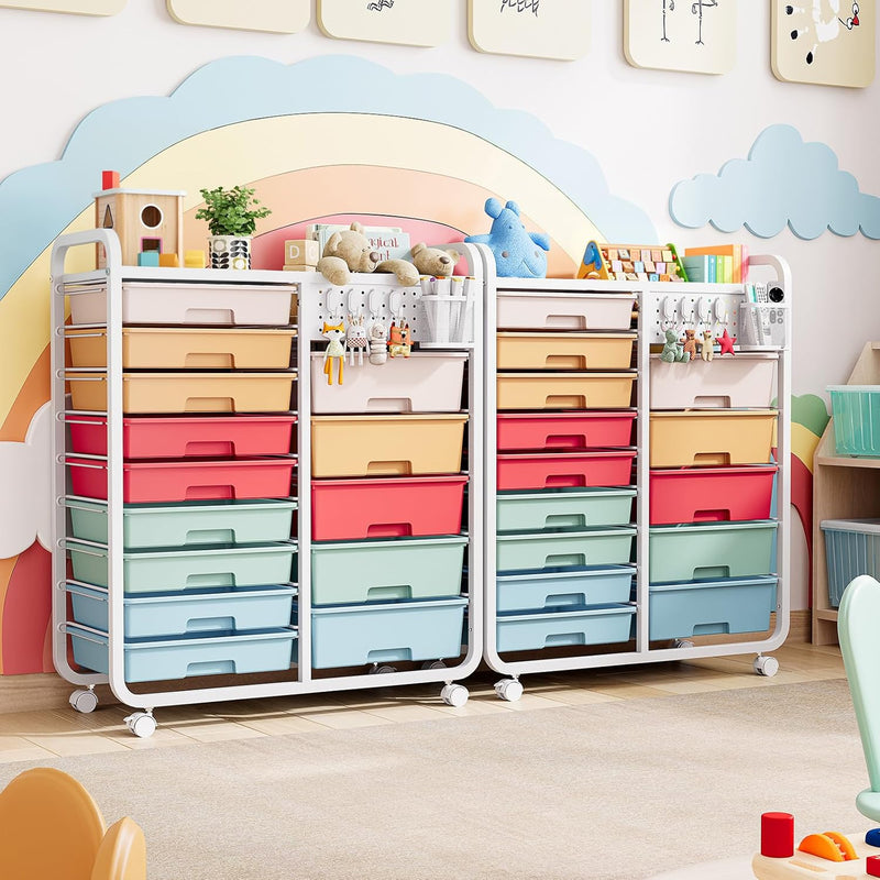 Rolling Storage Cart with 14 Drawers Organiser Tabletop
