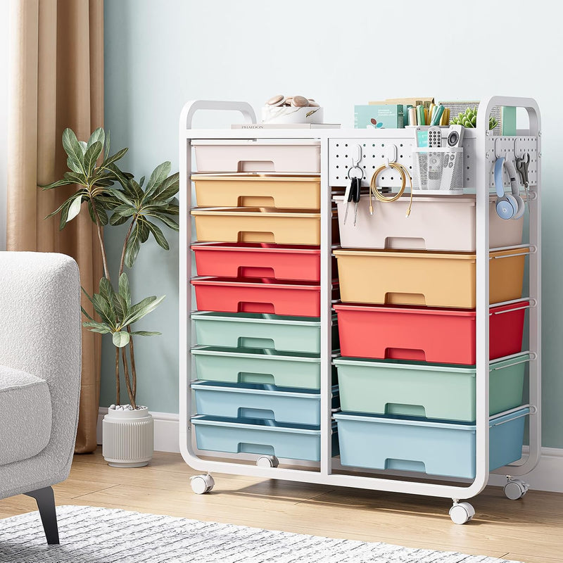 Rolling Storage Cart with 14 Drawers Organiser Tabletop