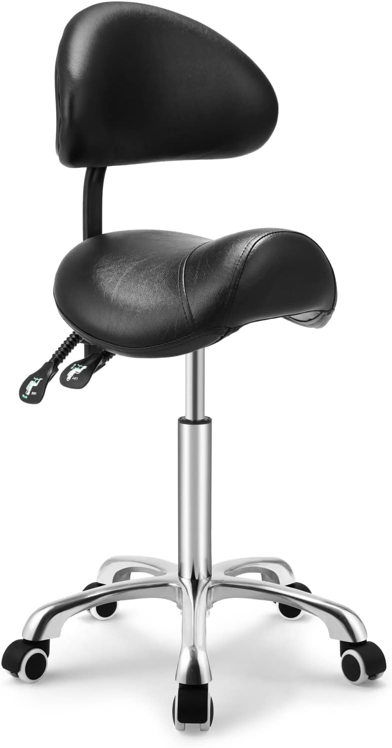 Rolling Swivel Stool with Back Height Adjustable Wheels