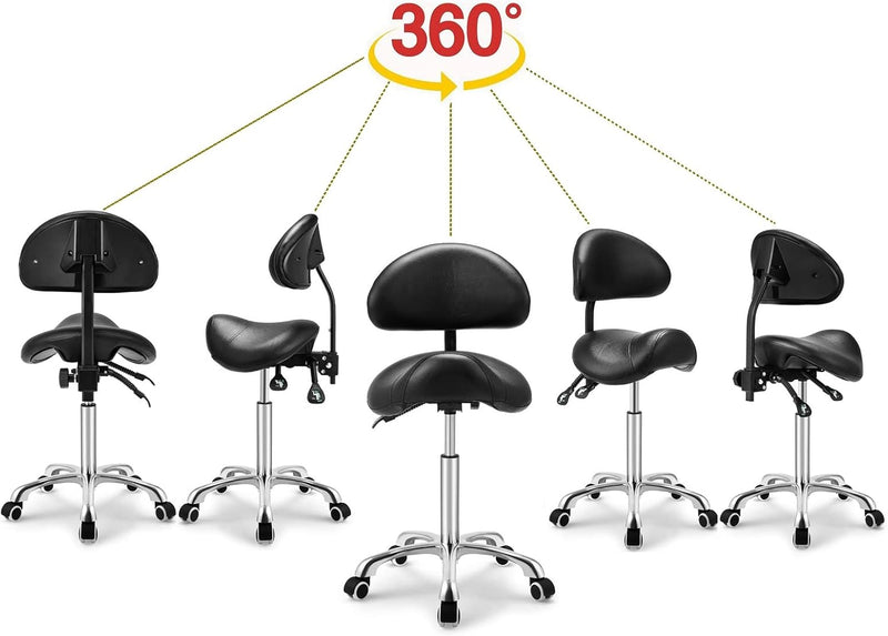 Rolling Swivel Stool with Back Height Adjustable Wheels