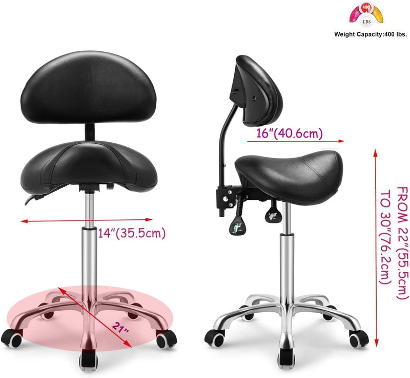 Rolling Swivel Stool with Back Height Adjustable Wheels