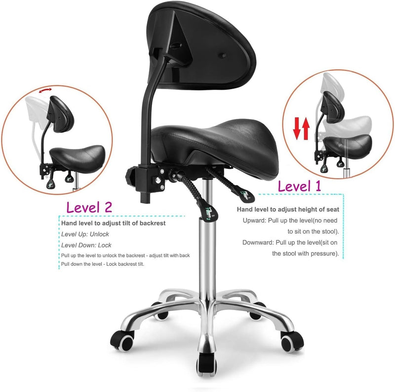 Rolling Swivel Stool with Back Height Adjustable Wheels
