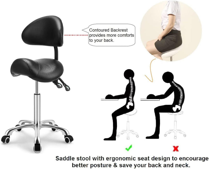 Rolling Swivel Stool with Back Height Adjustable Wheels