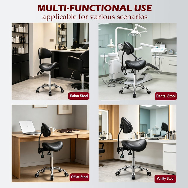 Rolling Swivel Stool with Back Height Adjustable Wheels