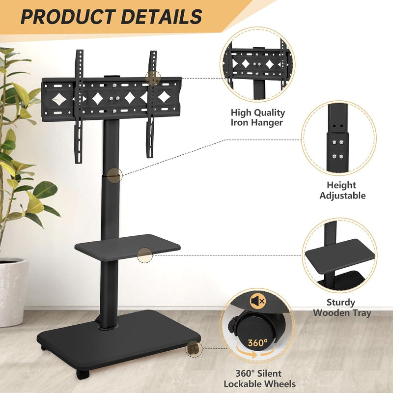 Rolling TV Stand for 32-70 Inch Flat Curved
