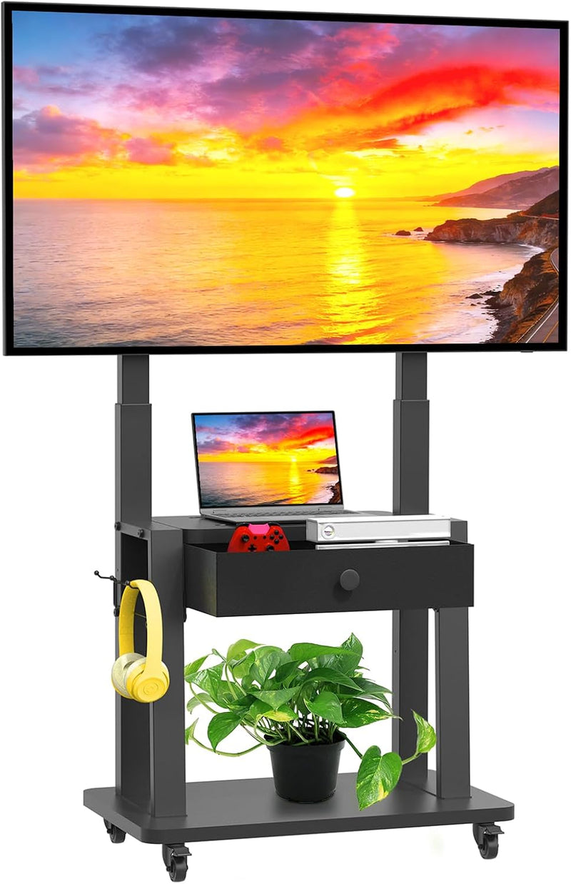 Rolling TV Stand with Fabric Drawer for 32-75