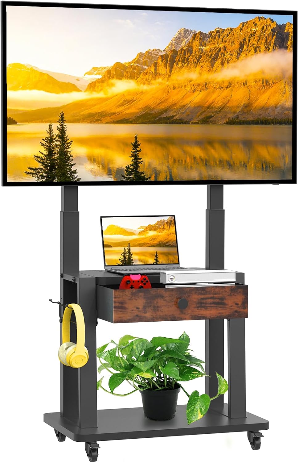 Rolling TV Stand with Fabric Drawer for 32-75