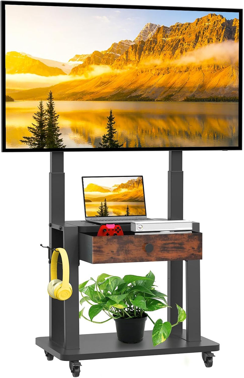 Rolling TV Stand with Fabric Drawer for 32-75