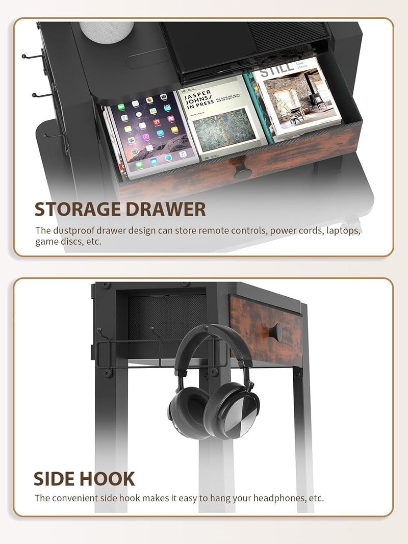 Rolling TV Stand with Fabric Drawer for 32-75