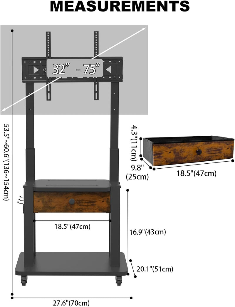 Rolling TV Stand with Power Outlet and Fabric