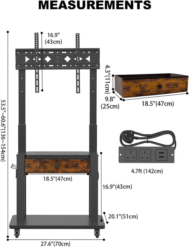 Rolling TV Stand with Power Outlet and Fabric