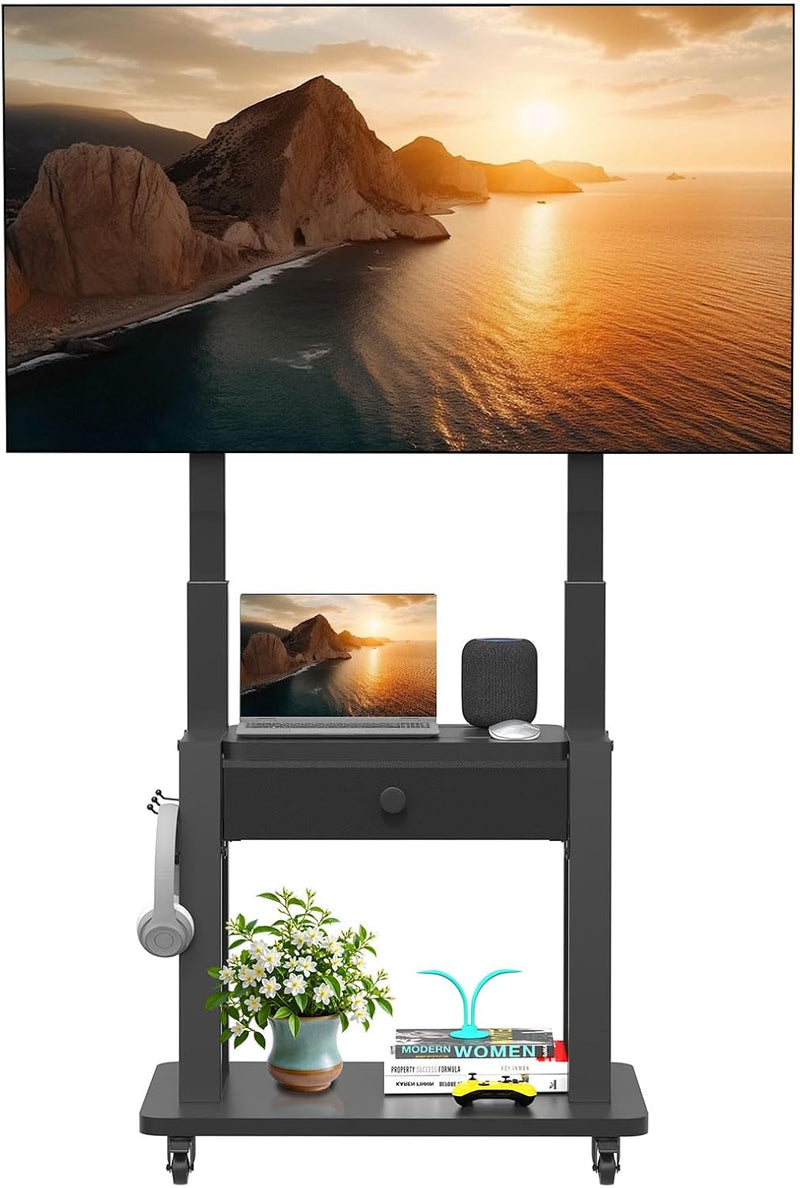 Rolling TV Stand with Power Outlet and Fabric