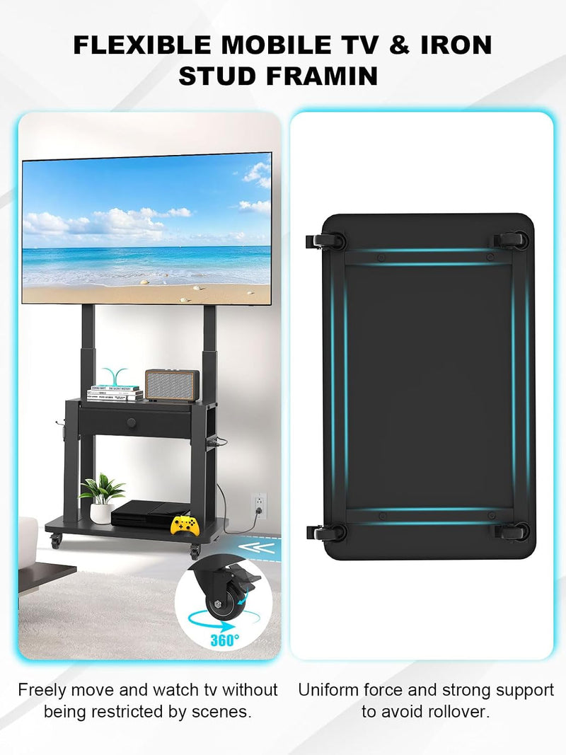 Rolling TV Stand with Power Outlet and Fabric