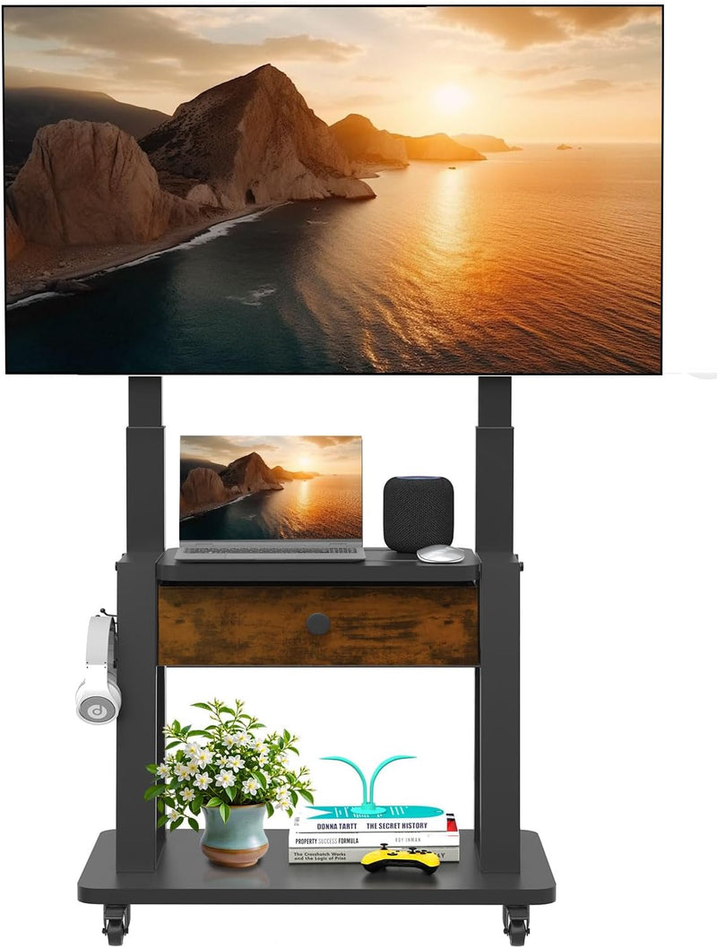 Rolling TV Stand with Power Outlet and Fabric