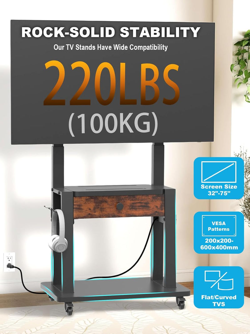 Rolling TV Stand with Power Outlet and Fabric
