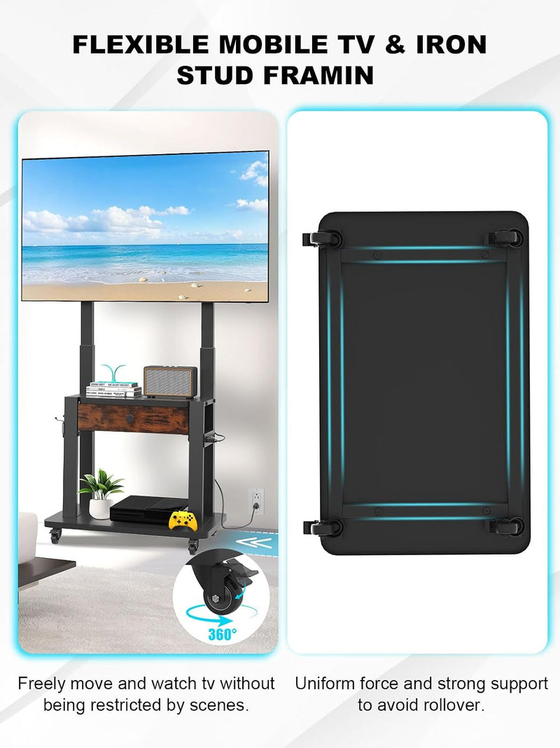 Rolling TV Stand with Power Outlet and Fabric