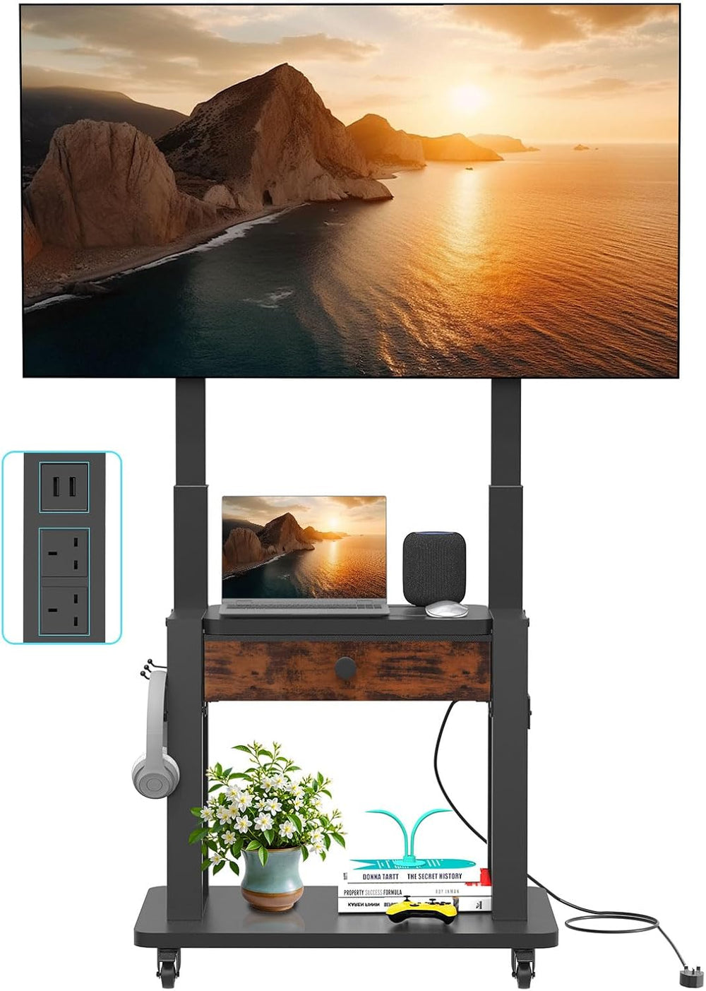 Rolling TV Stand with Power Outlet and Fabric