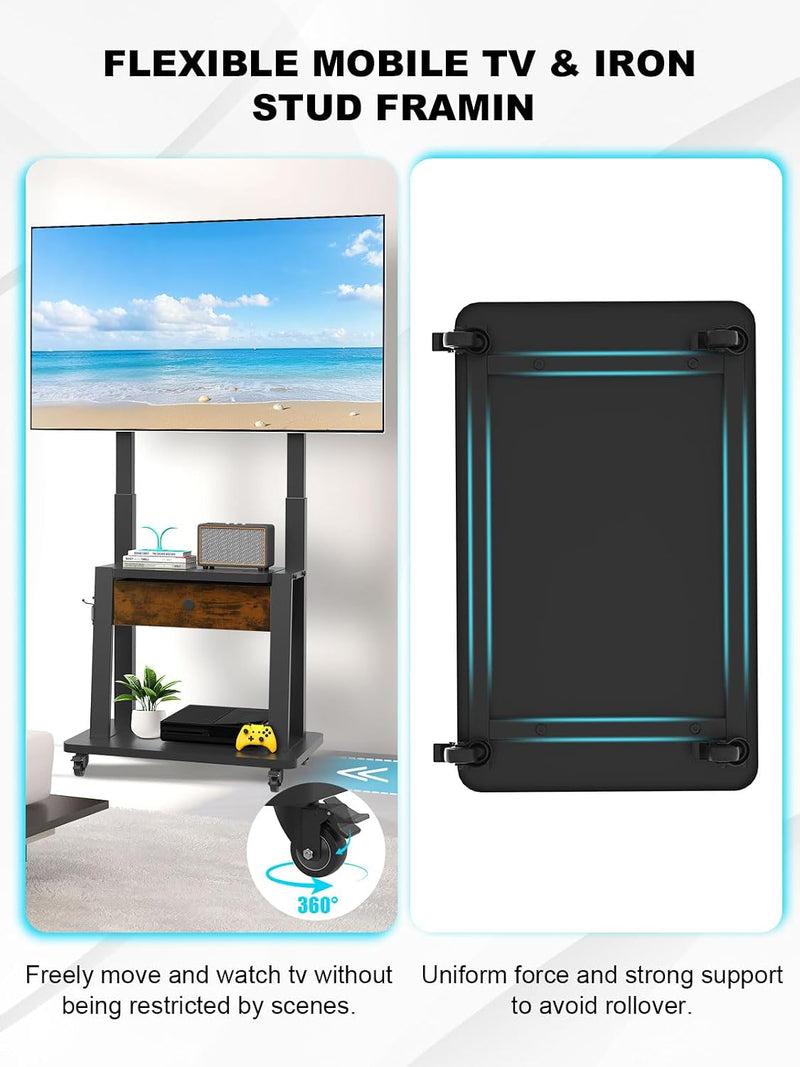 Rolling TV Stand with Power Outlet and Fabric