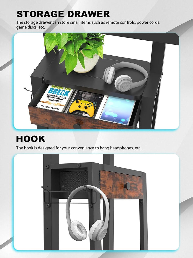 Rolling TV Stand with Power Outlet and Fabric
