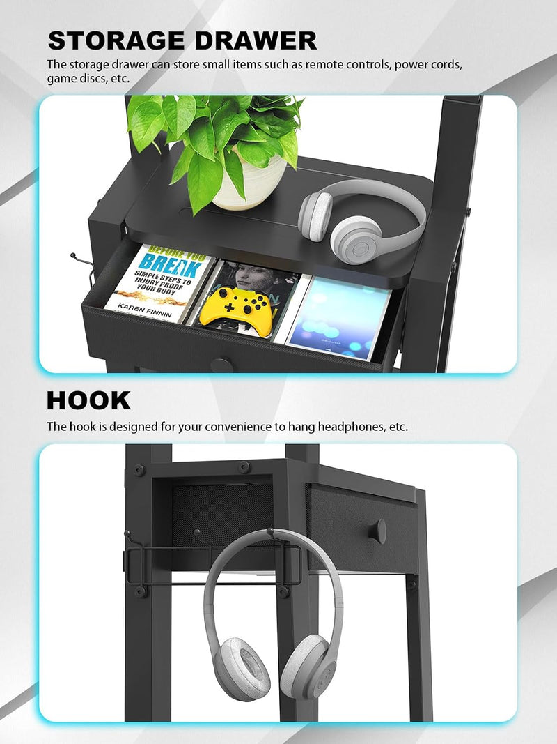 Rolling TV Stand with Power Outlet and Fabric