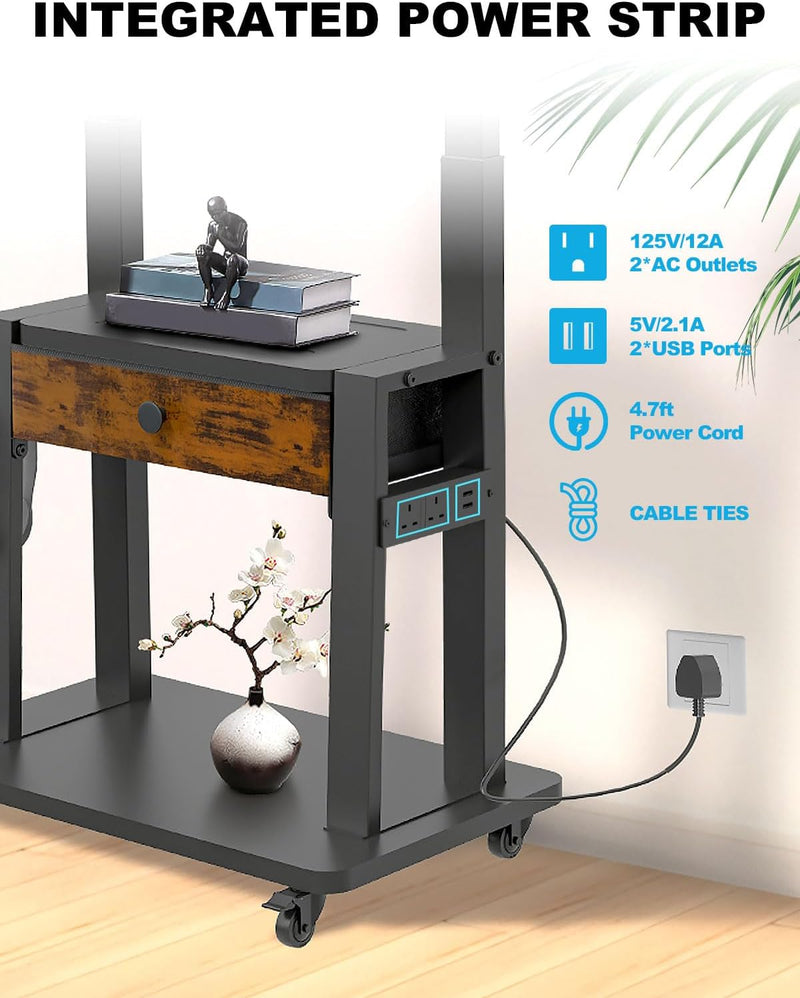 Rolling TV Stand with Power Outlet and Fabric