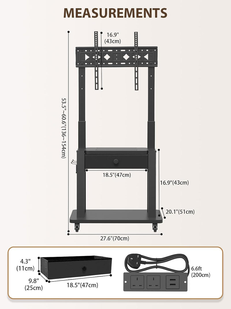 Rolling TV Stand with Power Outlet for 32-75