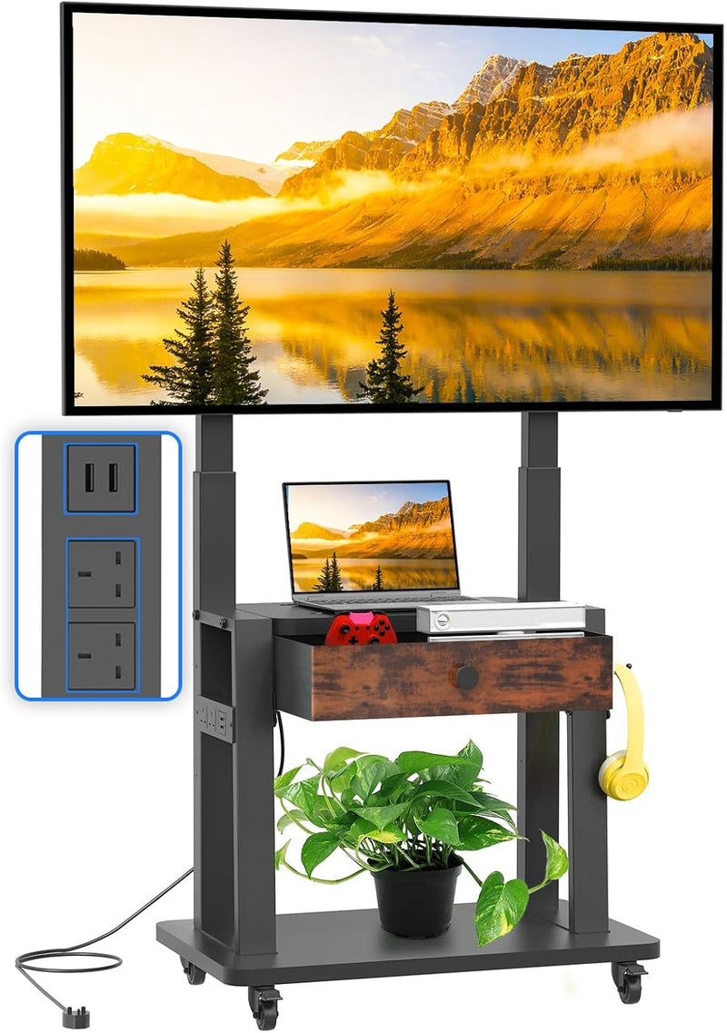 Rolling TV Stand with Power Outlet for 32-75