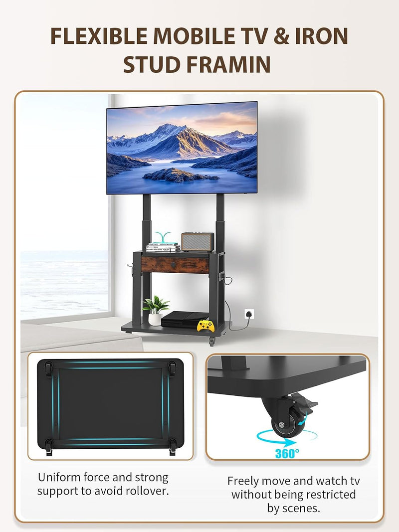 Rolling TV Stand with Power Outlet for 32-75