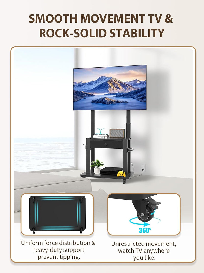 Rolling TV Stand with Power Outlet for 32-75