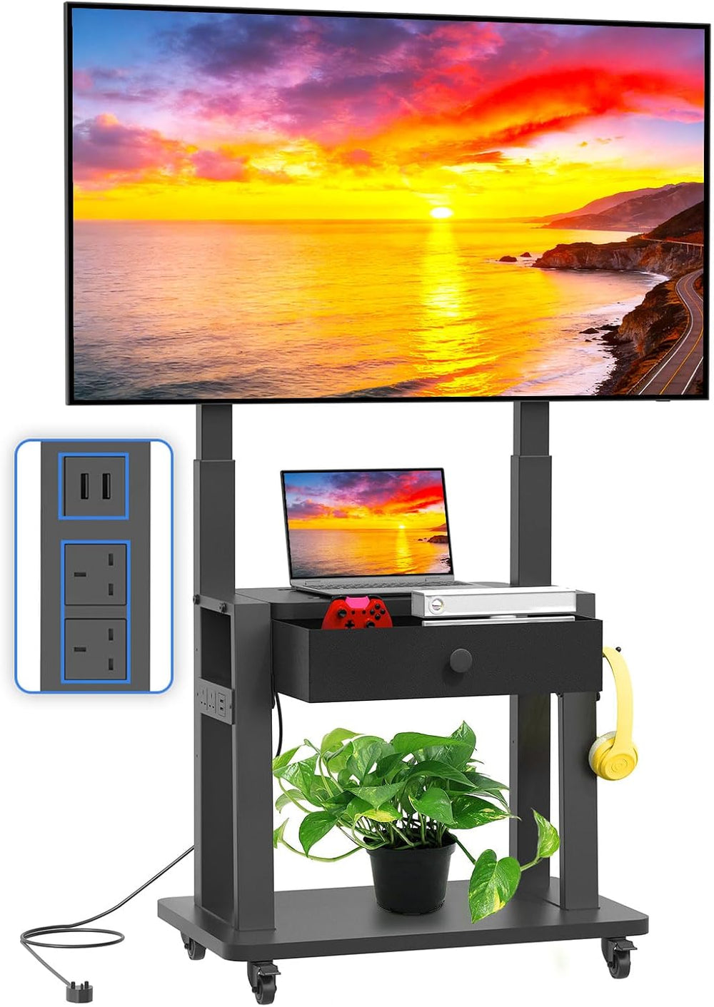 Rolling TV Stand with Power Outlet for 32-75