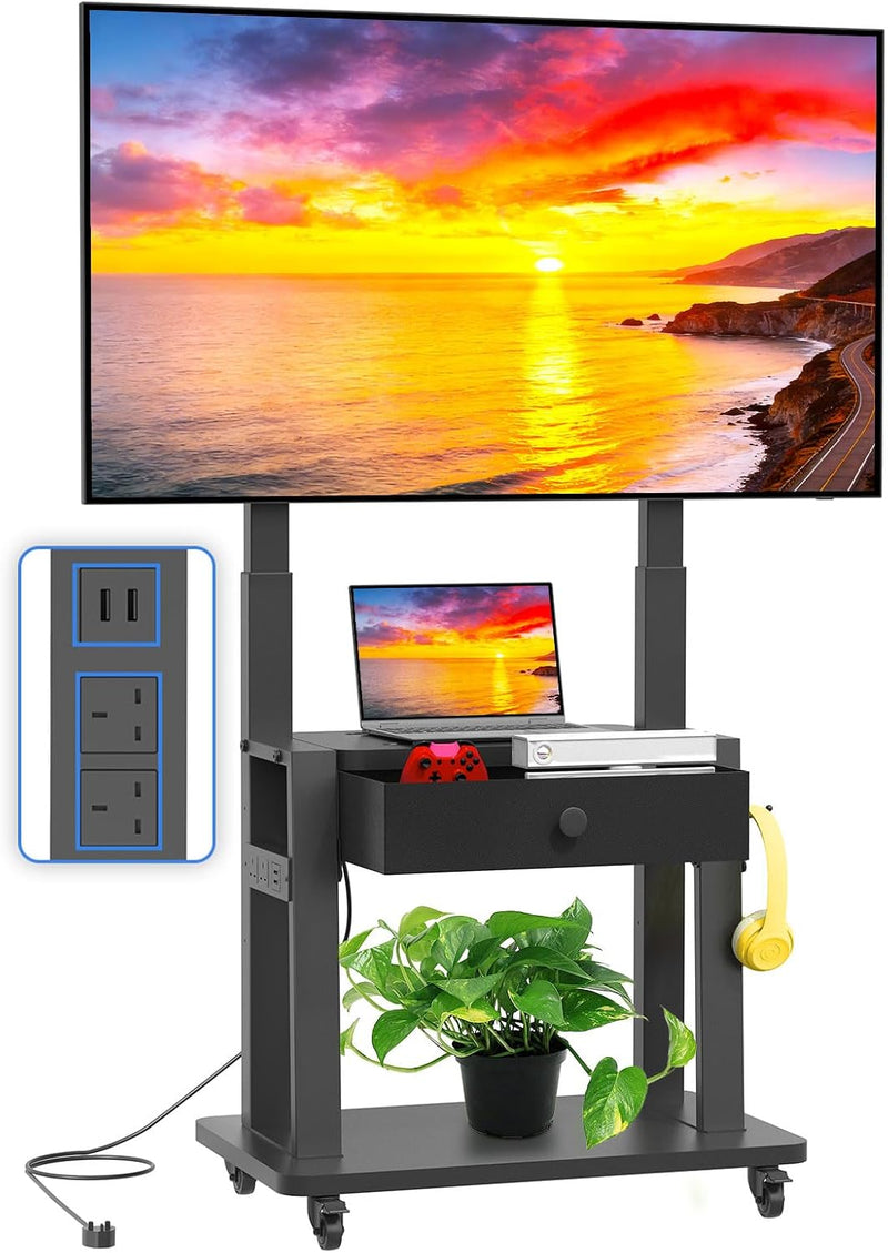 Rolling TV Stand with Power Outlet for 32-75