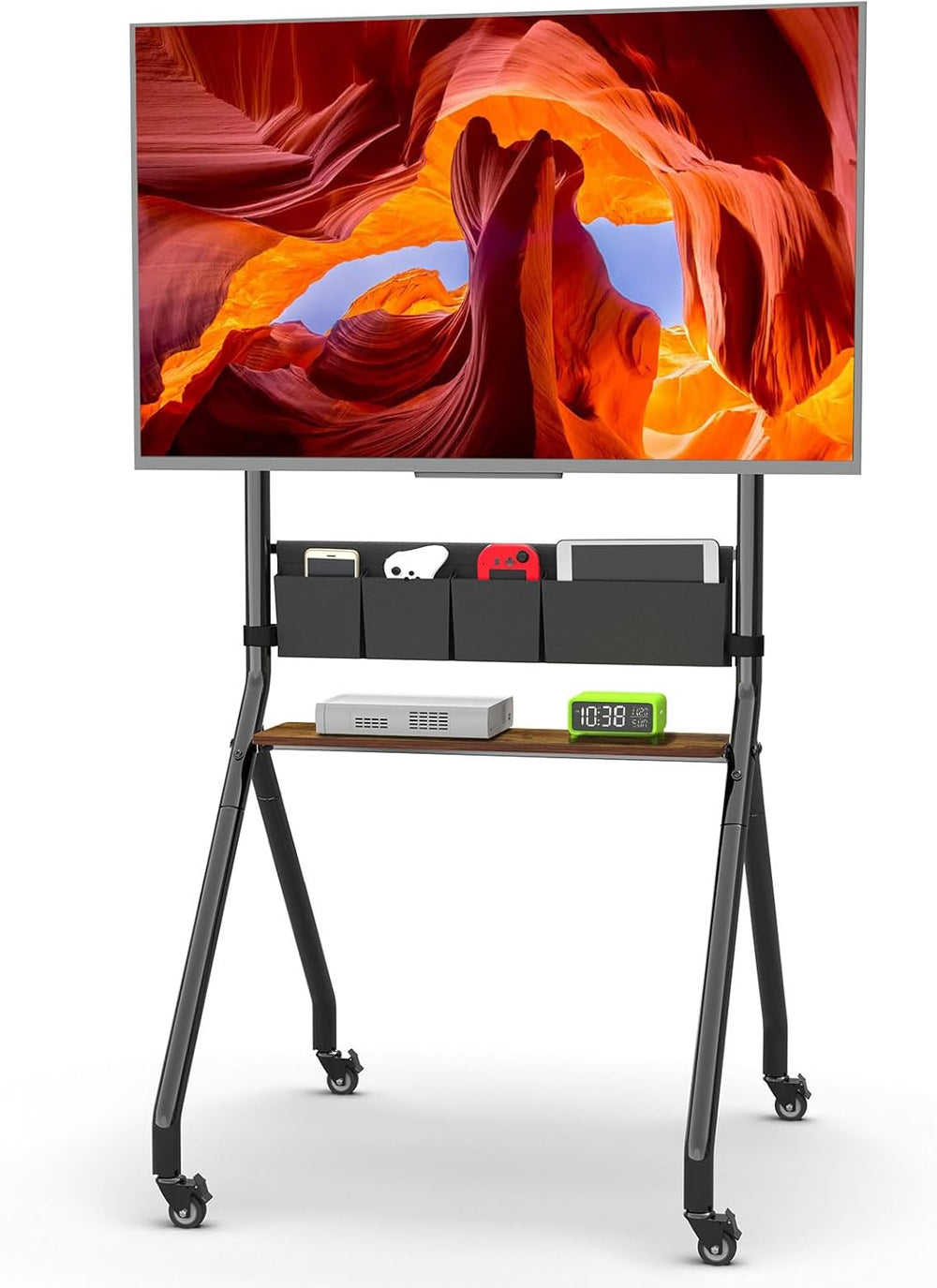 Rolling TV Stand with Storage Bags Anti-Collision Aesthetic