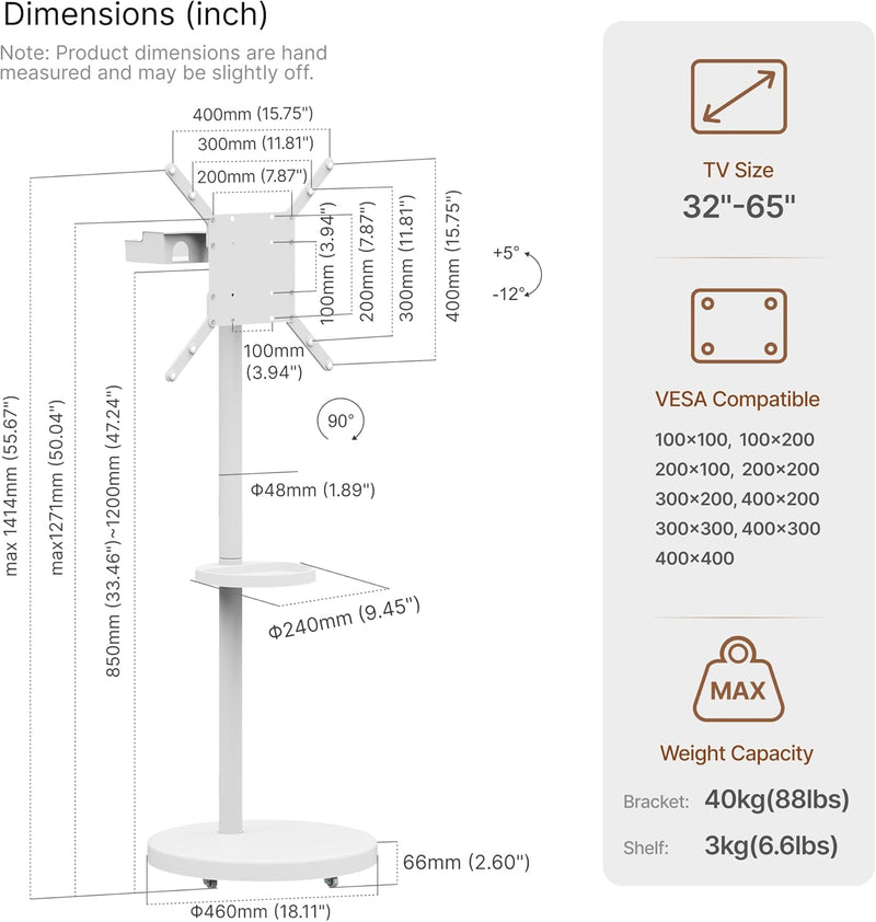 Rolling TV Stand with Wheels for 17–43 Inch